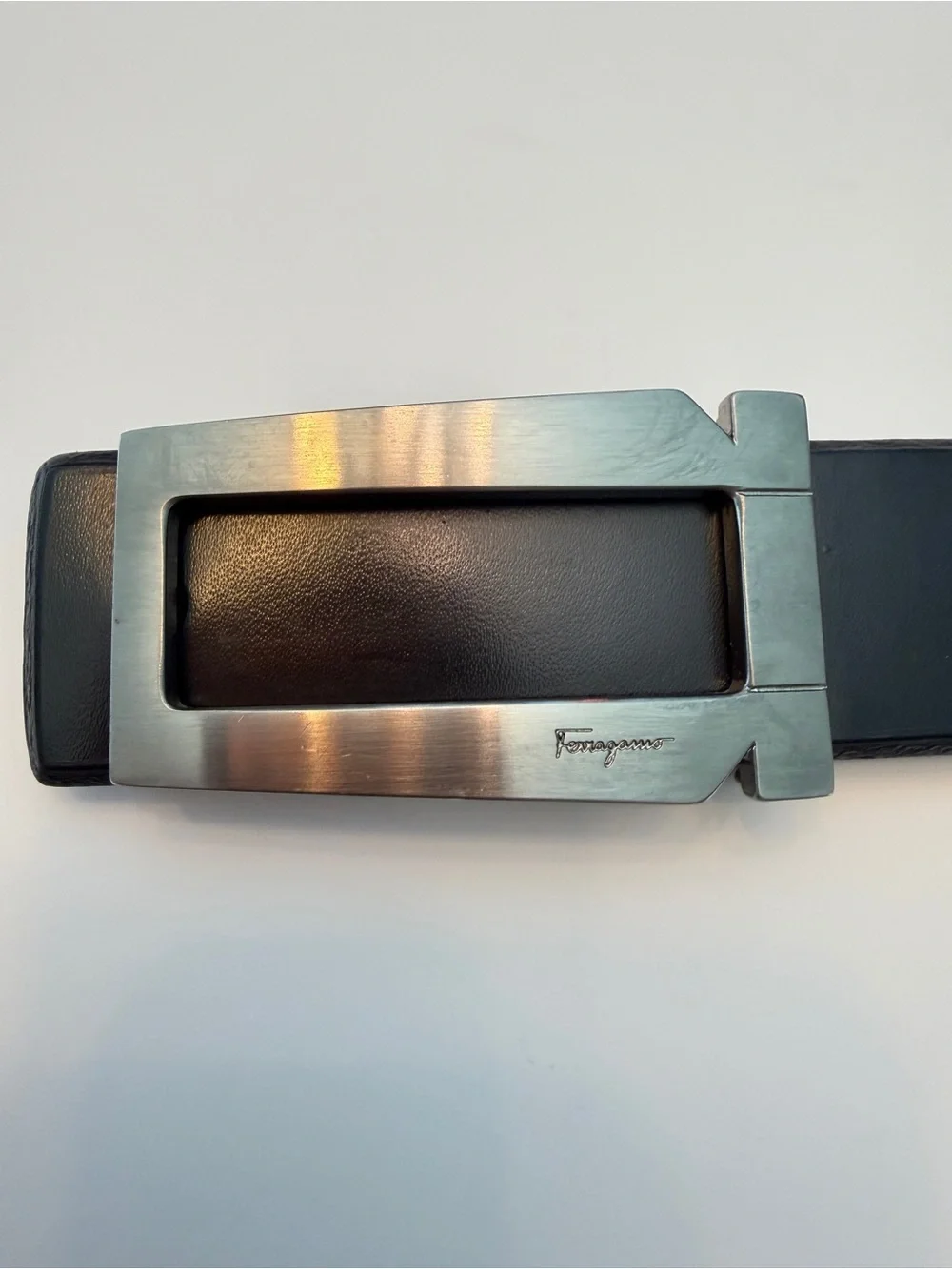 Salvatore Ferragamo Black Leather Belt with Silver Buckle, Size 38